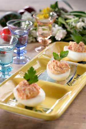 Deviled Eggs with Florina Peppers, Feta, and Yogurt