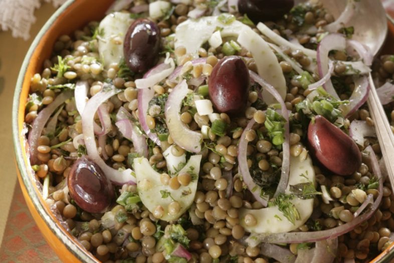 Ikaria Longevity Lentil Salad With Herbs, Olives, Fennel & Onions 