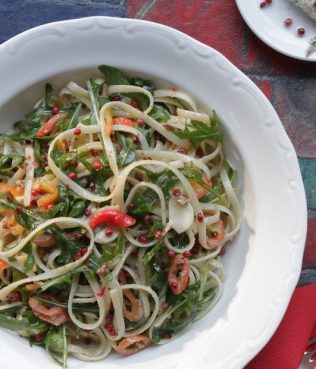 Linguine with Wilted Arugula, Anchovies and Chilli Peppers