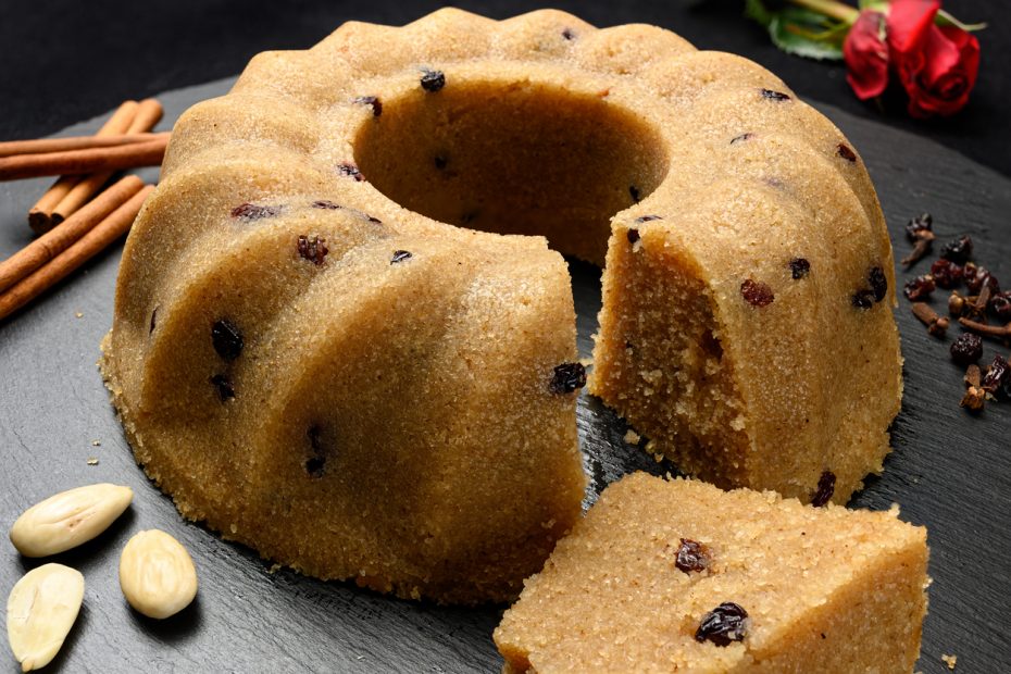 Halva, Semolina Pudding Cake with Dried Fruits and Nuts
