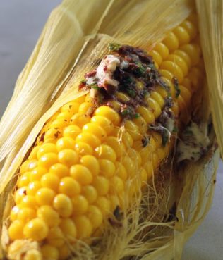 Grilled Corn On the Cob With Kalamata Olive Butter