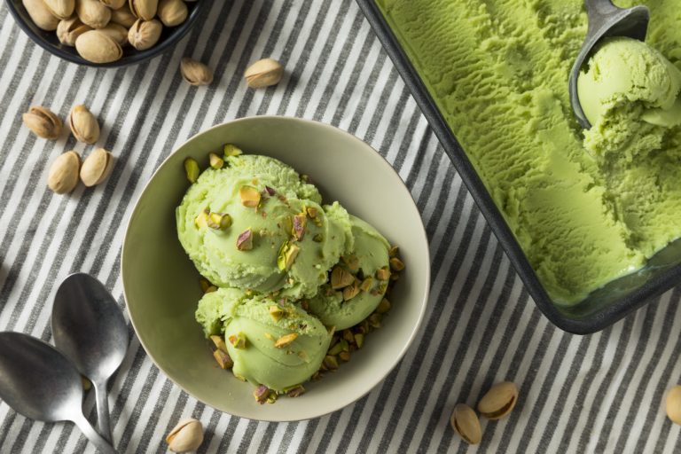 Avocado Ice Cream with Aegina Pistachio and Greek Honey | Diane Kochilas