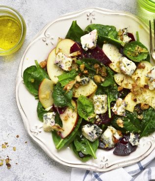 ROASTED BEETROOT, SPINACH, APPLE, AND WALNUT SALAD