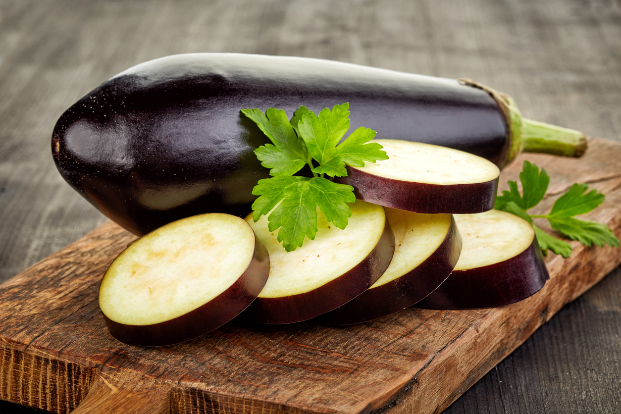 sliced eggplant for greek briam