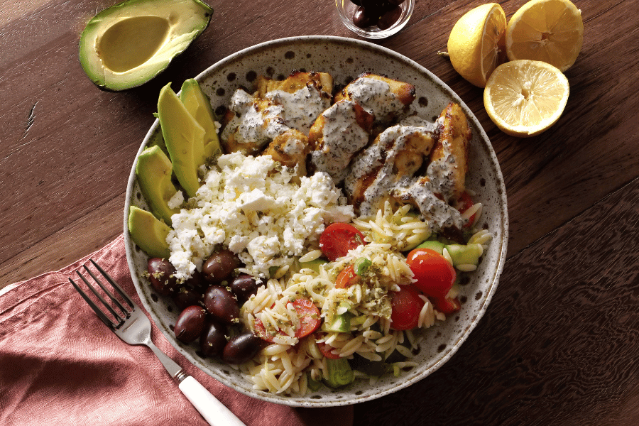 Greek Lemon Chicken Orzo Bowl